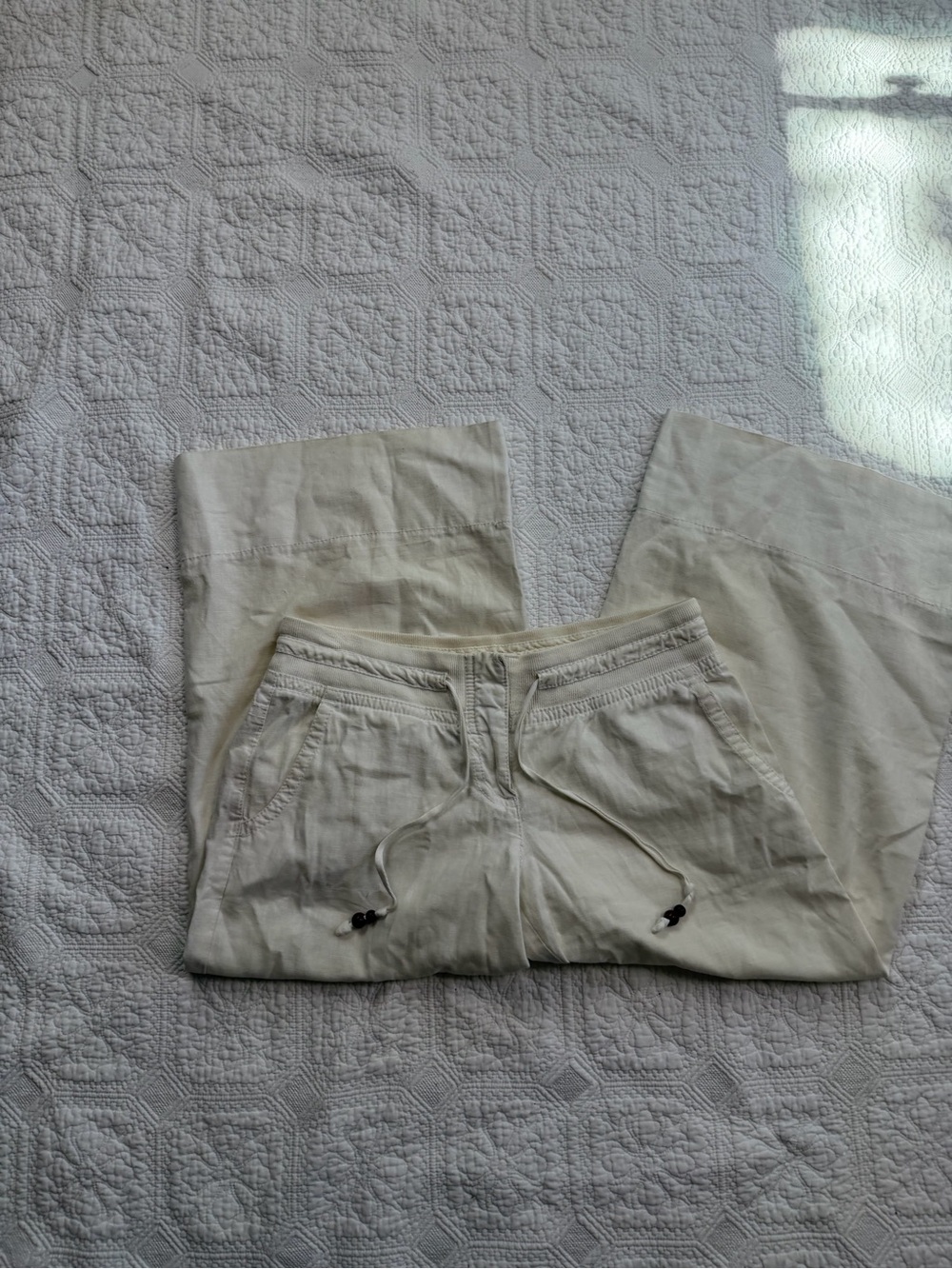 Loft Neutral Cream Drawstring Linen Pants